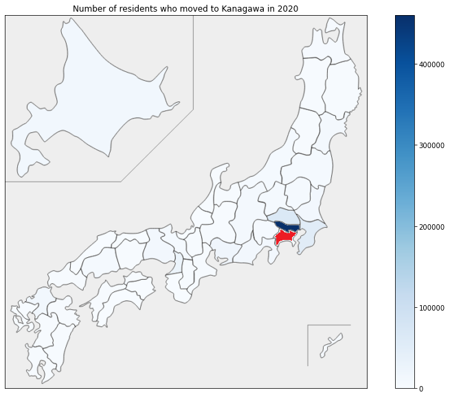 People mainly moved to Kanagawa from Tokyo