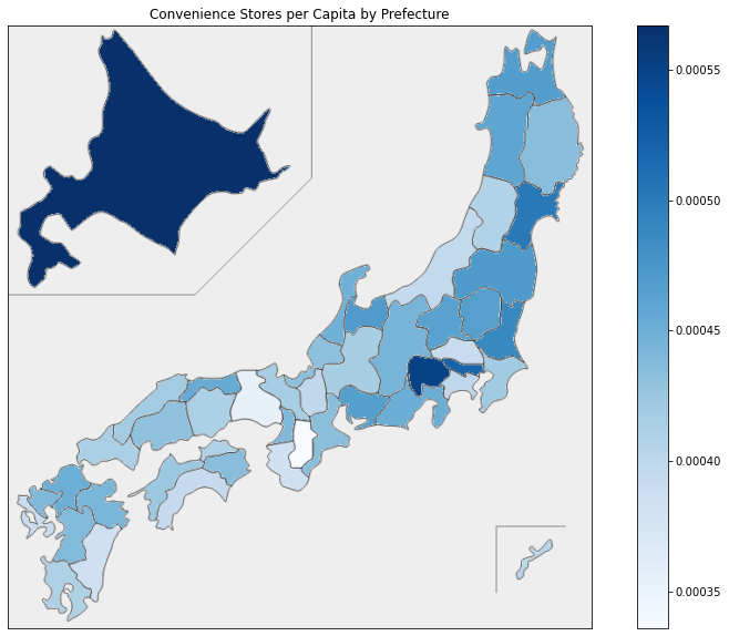 Map of convenience stores per capita