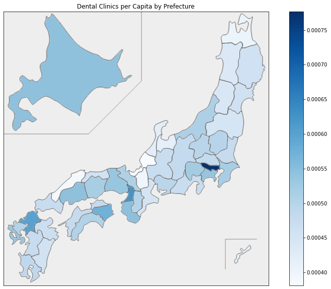 Map of dental clinics per capita