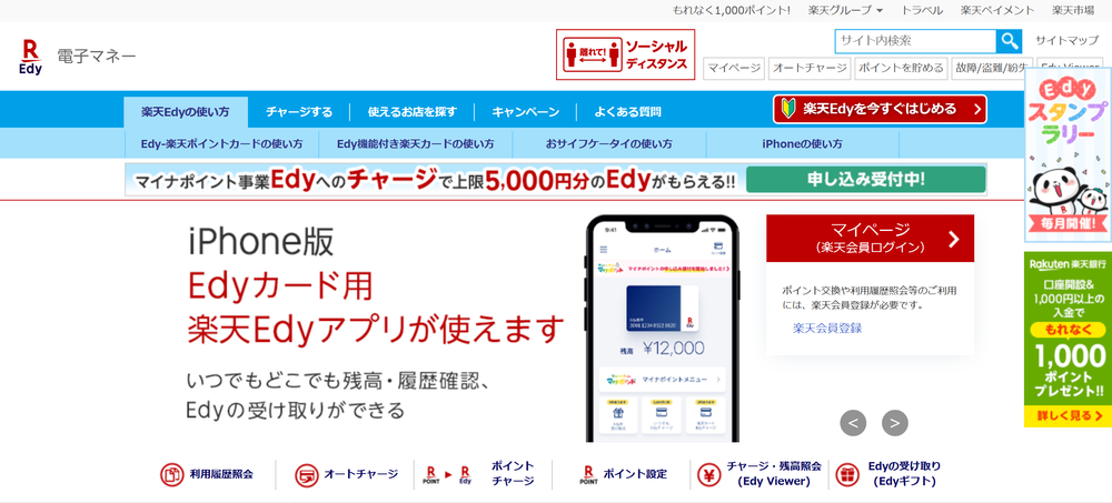 Screenshot of Rakuten Edy website